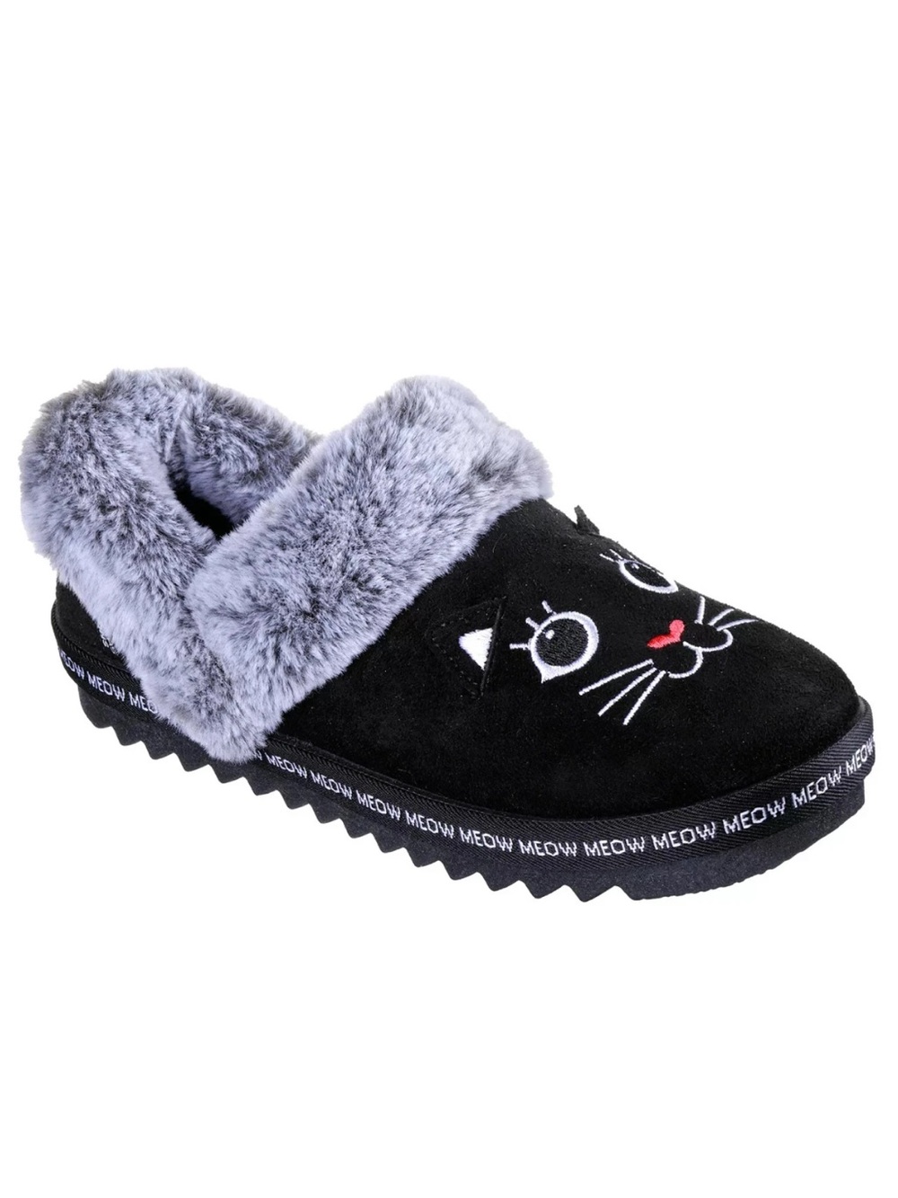 Black Cat Faux-Fur Clog Slippers - Women size 6